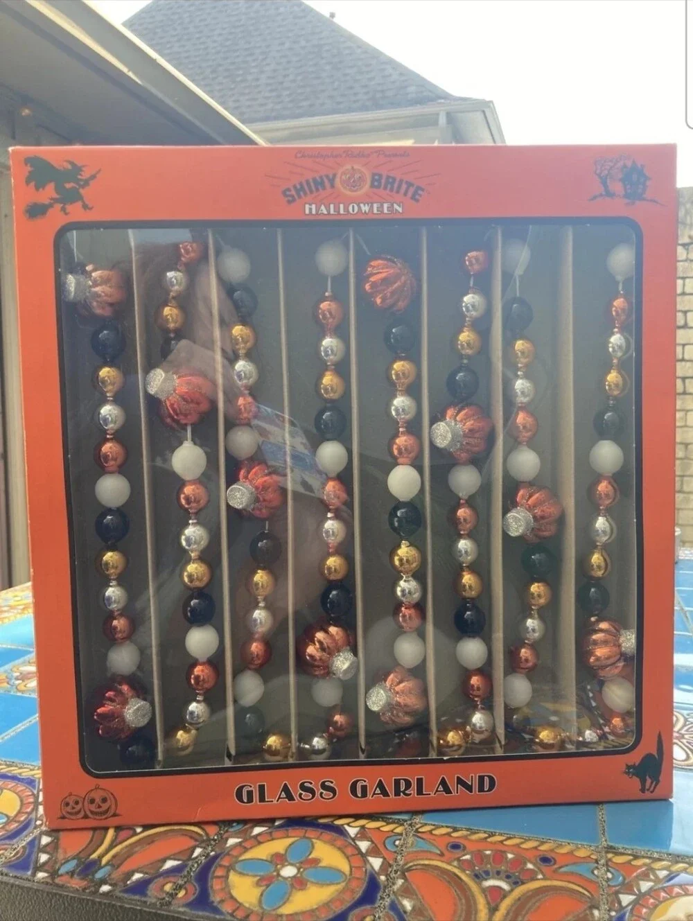 Radko Shiny Brite Vintage / Retro Style Glass Pumpkin Halloween Tree Garland NEW
